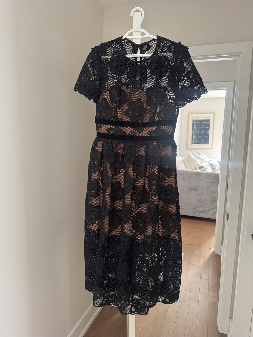 Self Portrait Black Lace Overlay Midi Dress